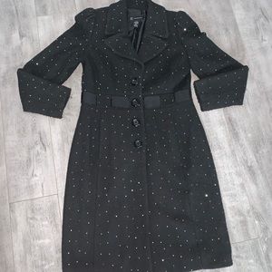 Elegant Black Sequins Wool Coat